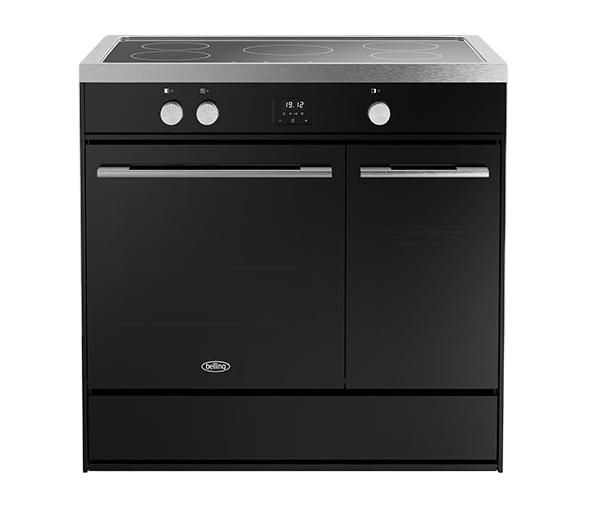 Belling Vision 90Ei Twin Range Black with Stainless Steel & All Black 5 Zones Induction