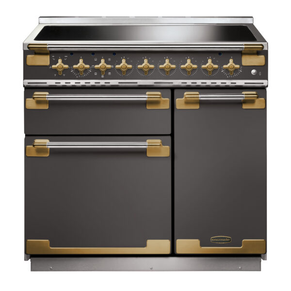 Rangemaster Elise Luxe 90 Induction Slate & Stainless Steel with Antique Brass Trim