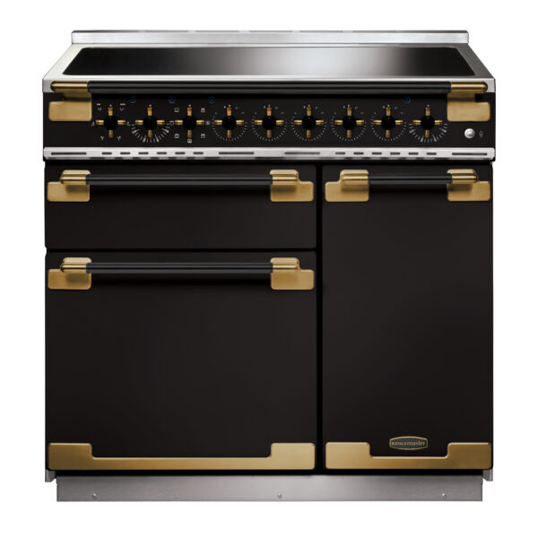 Rangemaster Elise Luxe 90 Induction Black & Stainless Steel with Black Antique Brass Trim